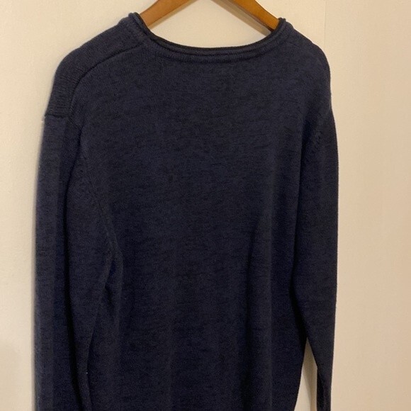Carbon 2 Cobalt Dark Blue Sweater with Pocket Marled Heavyweight L Merino Wool - Picture 8 of 10